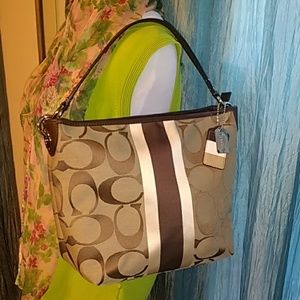 AUTH COACH SIGN BROWN LEATH PURSE HANDBAG